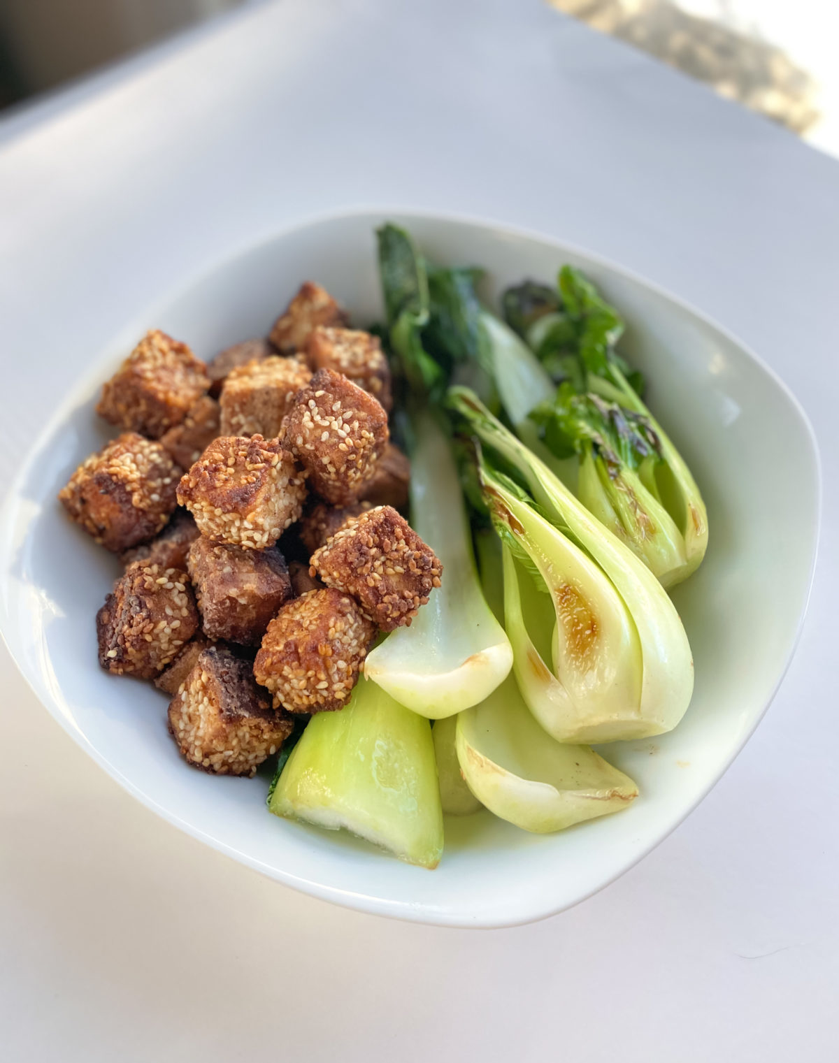 crispy tofu with baby bok choy - healthy and clean eating