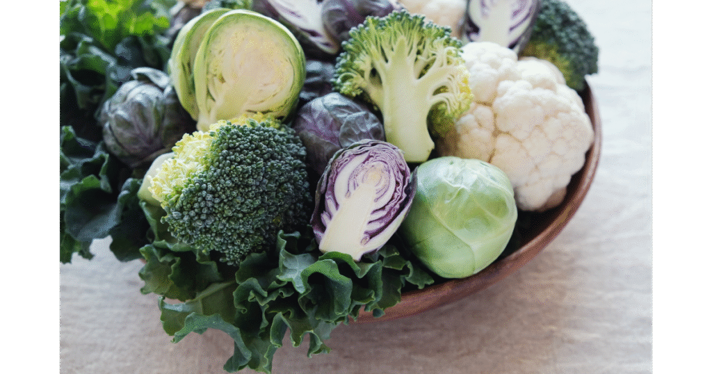 Bowl of cruciferous vegetables supporting hormone metabolism